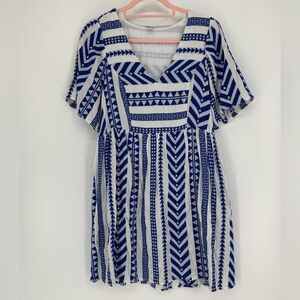 Old Navy Women's Royal Blue and  White Patterned Mini Dress Size Medium